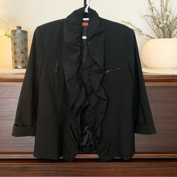 Alice + Olivia Black Ruffle Jacket Blazer, Size Small - Picture 2 of 10